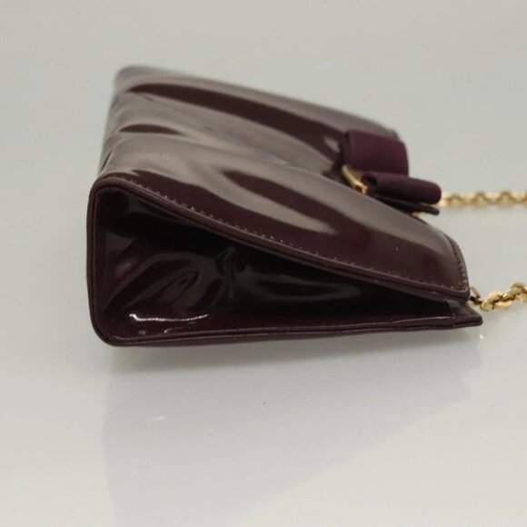 Salvatore Ferragamo Chain Vala Hand Bag Enamel Purple Gold - Picture 3 of 15